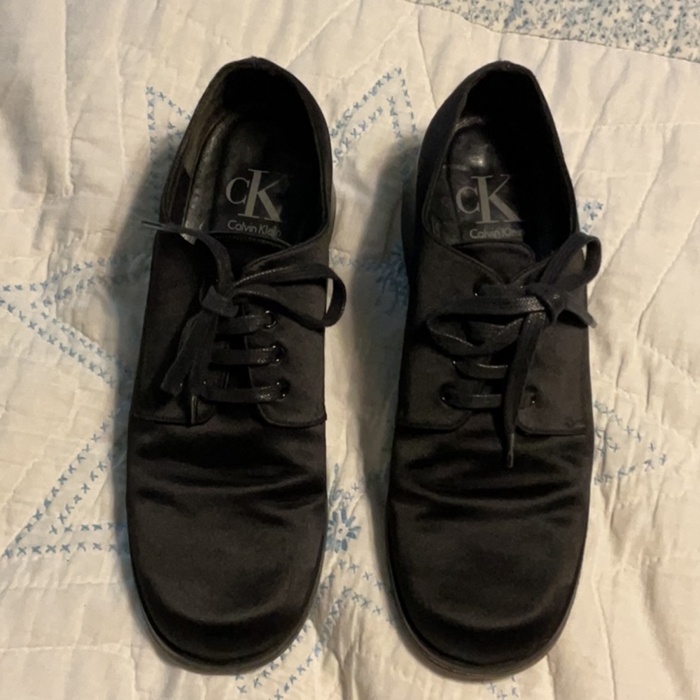 Calvin Klein CK Selena Black Satin Oxfords, size 8, Vintage 90s women’s shoes